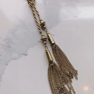Costume Jewellery Necklace.  Gold Tone w/Tassels.  Longer Length.